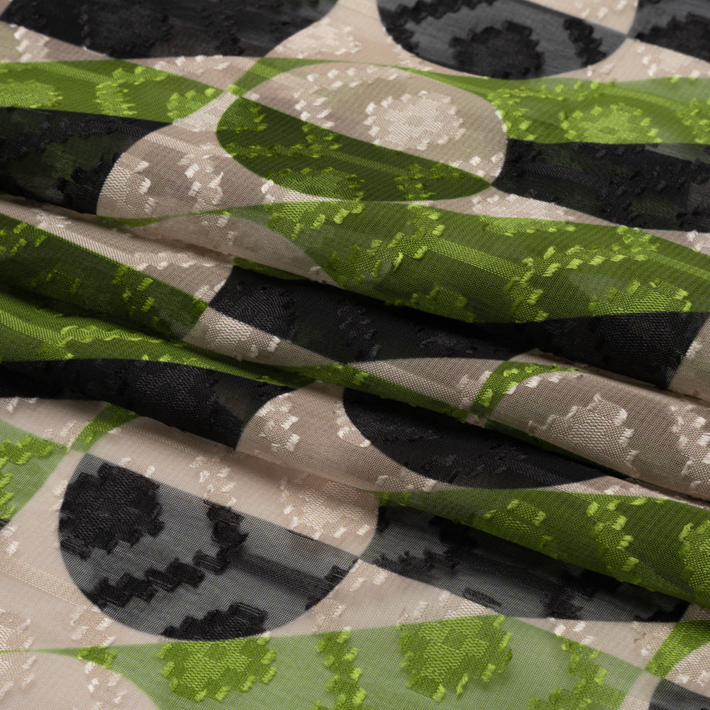Geometric Burnout Polyester Woven Print - Green Circles and Rectangles - Mood Exclusive Floyd's Moon Full