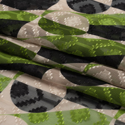 Geometric Burnout Polyester Woven Print - Green Circles and Rectangles - Mood Exclusive Floyd's Moon Full