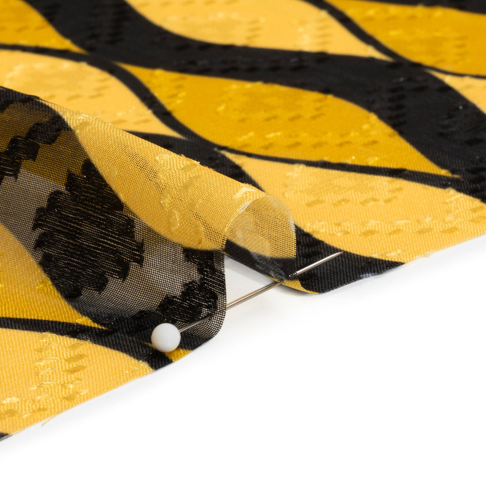 Geometric Burnout Polyester Woven Print - Saffron Yellow Waves - Mood Exclusive Mayfield Falls Folded