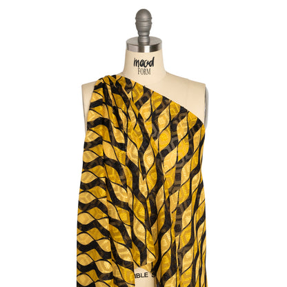 Geometric Burnout Polyester Woven Print - Saffron Yellow Waves - Mood Exclusive Mayfield Falls Detail