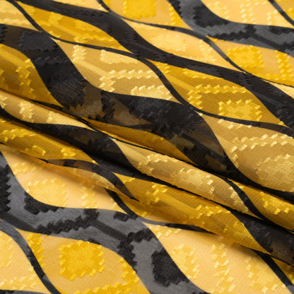 Geometric Burnout Polyester Woven Print - Saffron Yellow Waves - Mood Exclusive Mayfield Falls Full