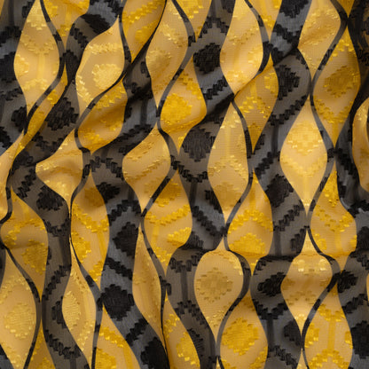 Geometric Burnout Polyester Woven Print - Saffron Yellow Waves - Mood Exclusive Mayfield Falls