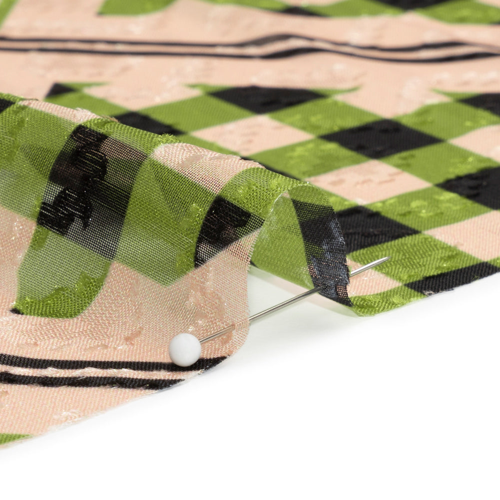 Geometric Burnout Polyester Woven Print - Leaf Green Gingham Plaid - Mood Exclusive Al Fresco Feast Folded