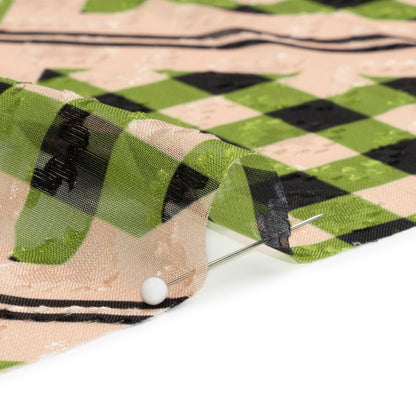 Geometric Burnout Polyester Woven Print - Leaf Green Gingham Plaid - Mood Exclusive Al Fresco Feast Folded