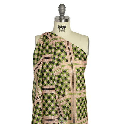 Geometric Burnout Polyester Woven Print - Leaf Green Gingham Plaid - Mood Exclusive Al Fresco Feast Detail