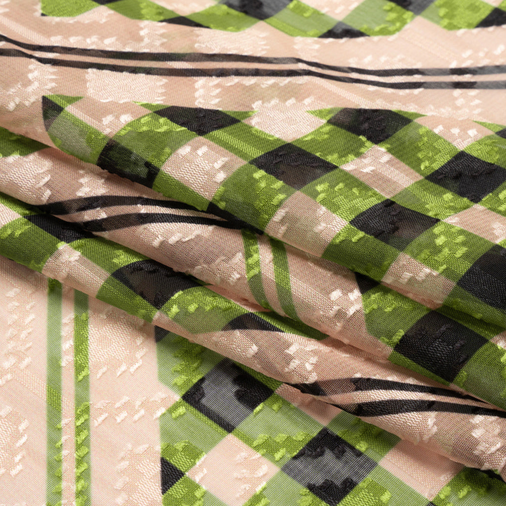 Geometric Burnout Polyester Woven Print - Leaf Green Gingham Plaid - Mood Exclusive Al Fresco Feast Full