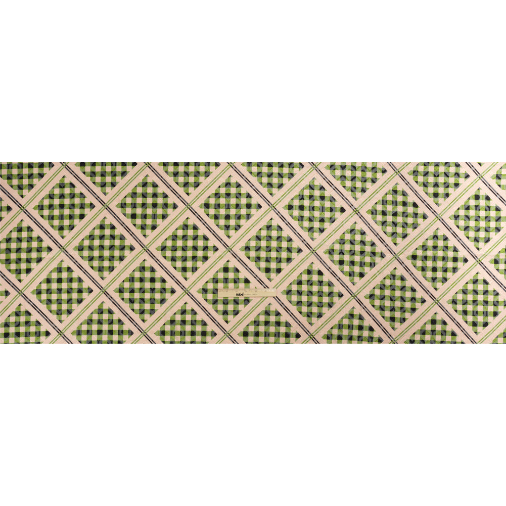 Geometric Burnout Polyester Woven Print - Leaf Green Gingham Plaid - Mood Exclusive Al Fresco Feast Drape