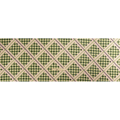 Geometric Burnout Polyester Woven Print - Leaf Green Gingham Plaid - Mood Exclusive Al Fresco Feast Drape