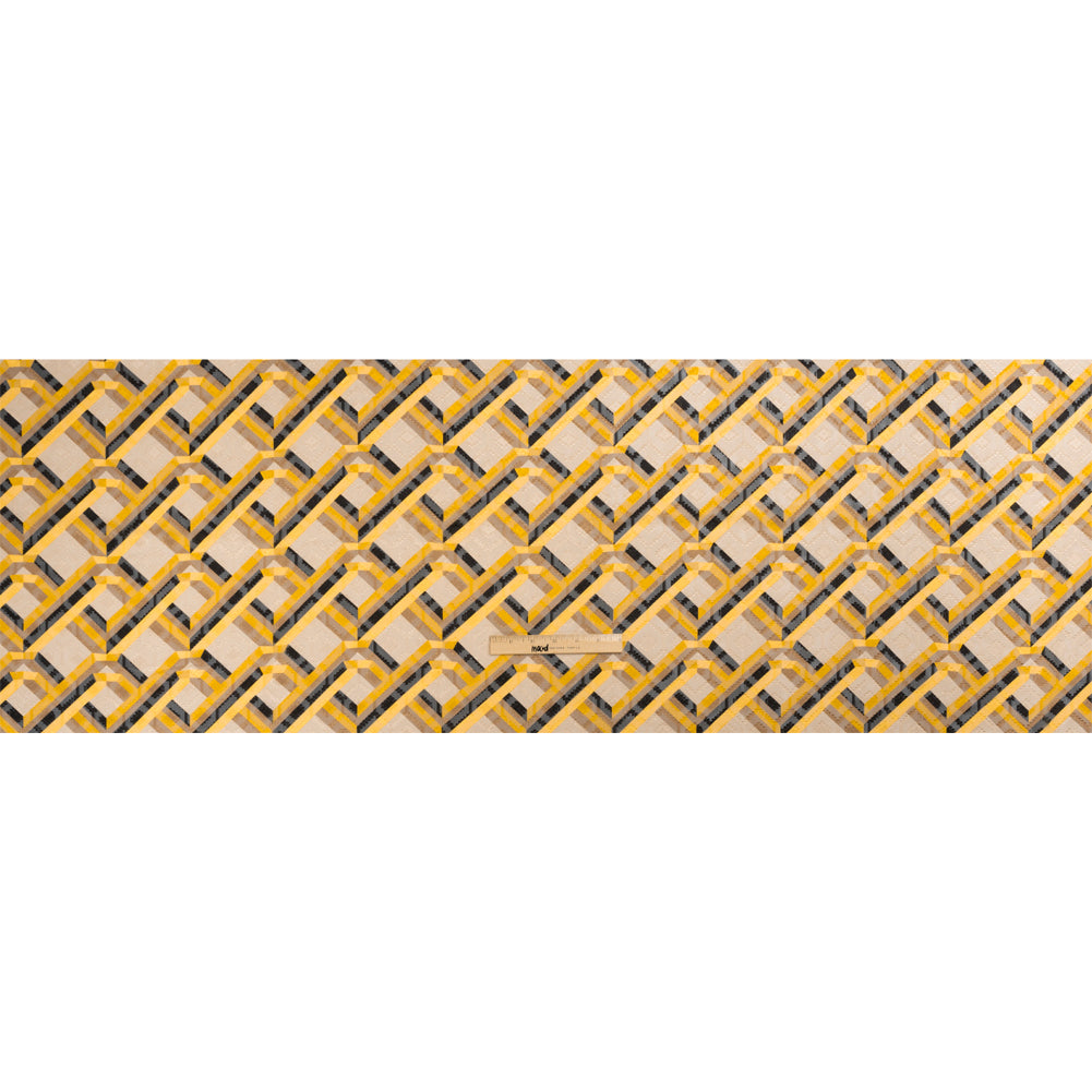 Geometric Burnout Polyester Woven Print - Yellow, Beige and Black Geometric - Mood Exclusive Bananquit Babble Drape