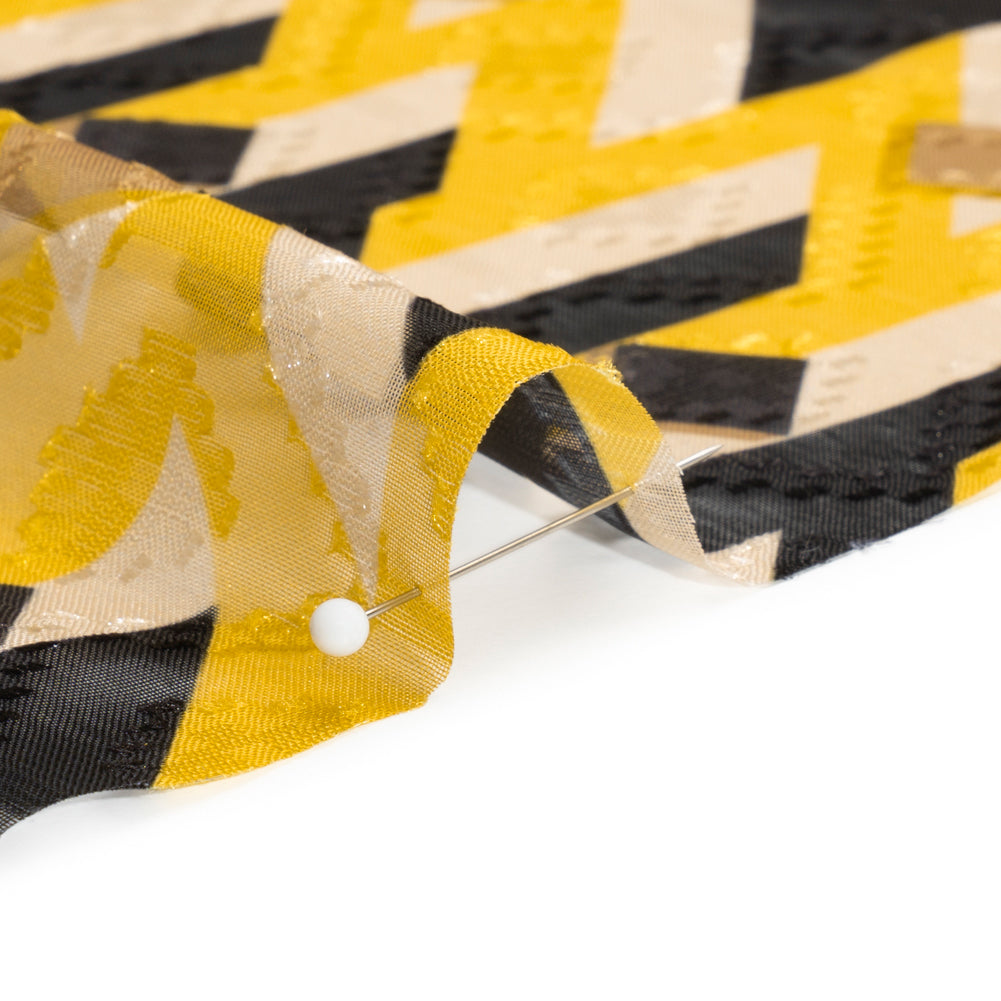 Geometric Burnout Polyester Woven Print - Cream, Yellow and Black Geometric - Mood Exclusive Treasures Untold Folded
