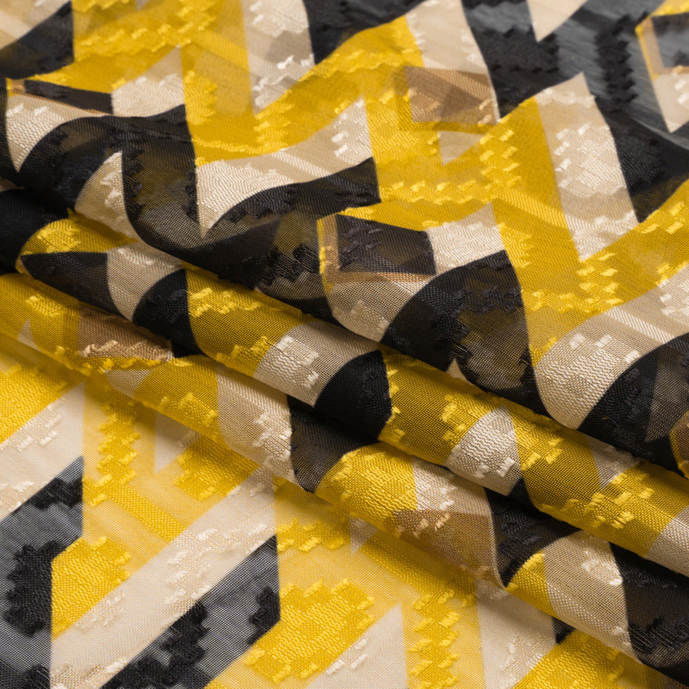 Geometric Burnout Polyester Woven Print - Cream, Yellow and Black Geometric - Mood Exclusive Treasures Untold Full