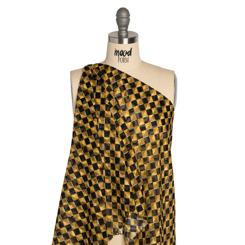 Geometric Burnout Polyester Woven Print - Yellow and Black Geometric - Mood Exclusive Raw Honey Glow Detail