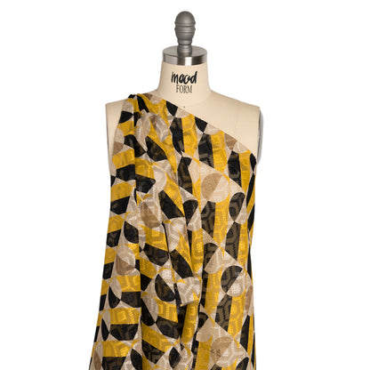 Geometric Burnout Polyester Woven Print - Yellow Circles and Rectangles - Mood Exclusive Floyd's Moon Detail
