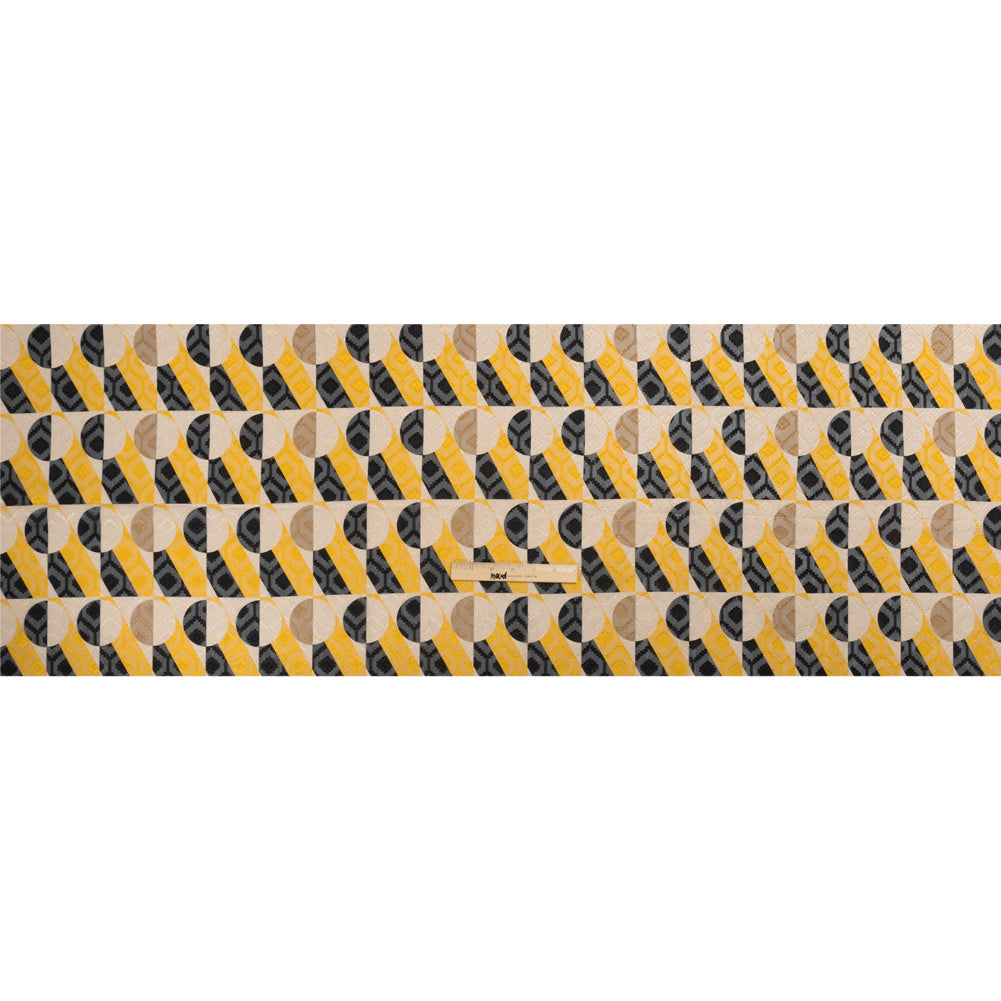 Geometric Burnout Polyester Woven Print - Yellow Circles and Rectangles - Mood Exclusive Floyd's Moon Drape
