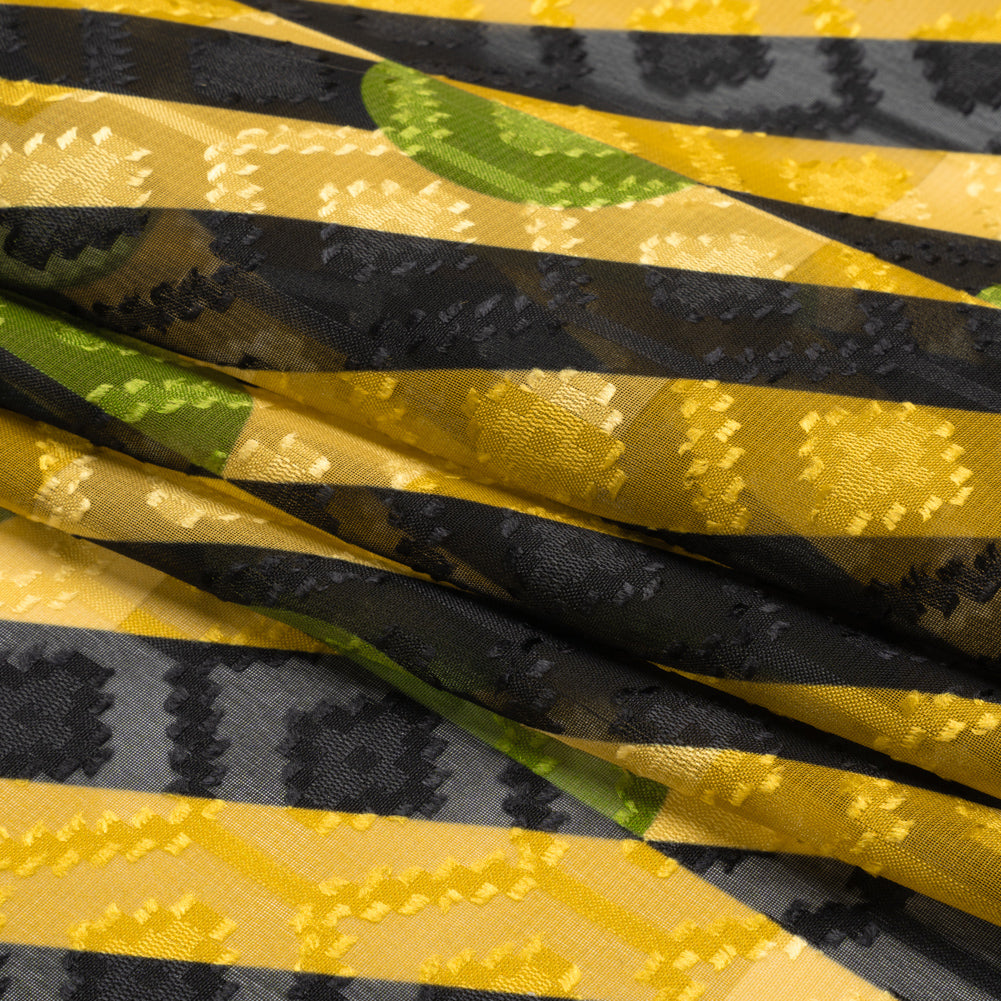 Geometric Burnout Polyester Woven Print - Goldenrod Half Circles and Stripes - Mood Exclusive Sunrise Kingdom Full