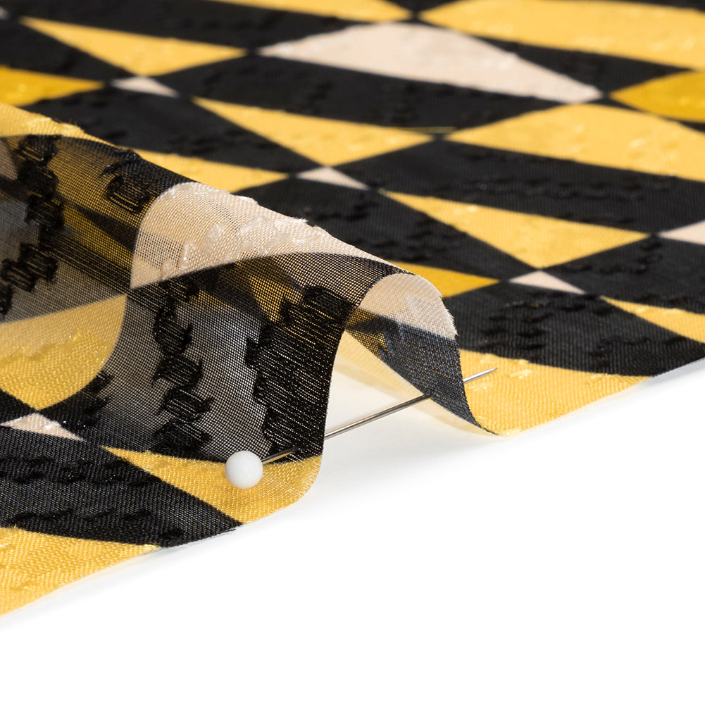 Geometric Burnout Polyester Woven Print - Yellow Divided Squares - Mood Exclusive Healthshire Hills Folded