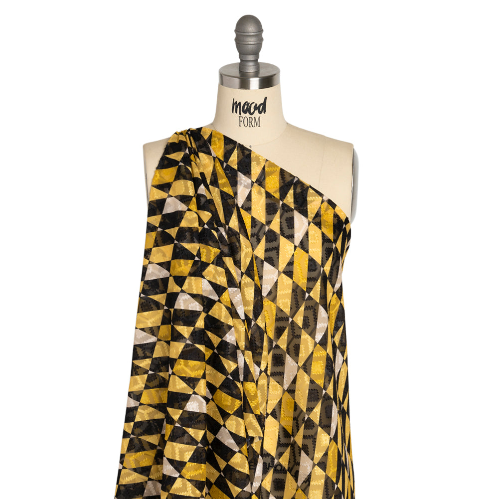Geometric Burnout Polyester Woven Print - Yellow Divided Squares - Mood Exclusive Healthshire Hills Detail