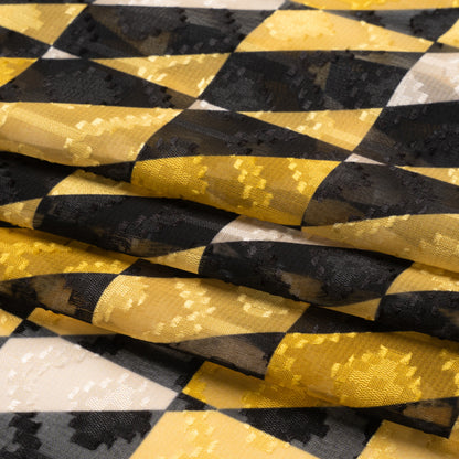Geometric Burnout Polyester Woven Print - Yellow Divided Squares - Mood Exclusive Healthshire Hills Full