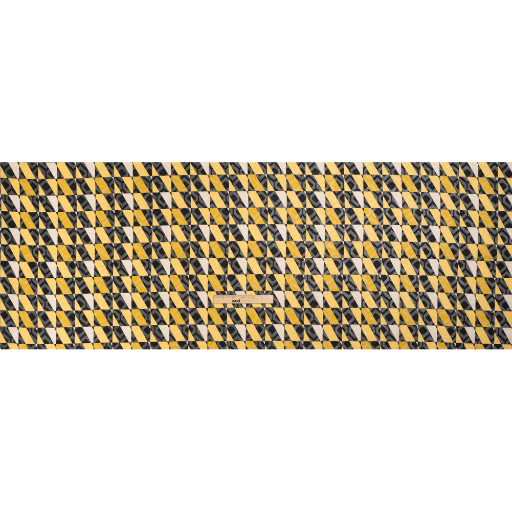 Geometric Burnout Polyester Woven Print - Yellow Divided Squares - Mood Exclusive Healthshire Hills Drape