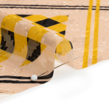 Geometric Burnout Polyester Woven Print - Goldenrod Yellow Gingham Plaid - Mood Exclusive Al Fresco Feast Folded