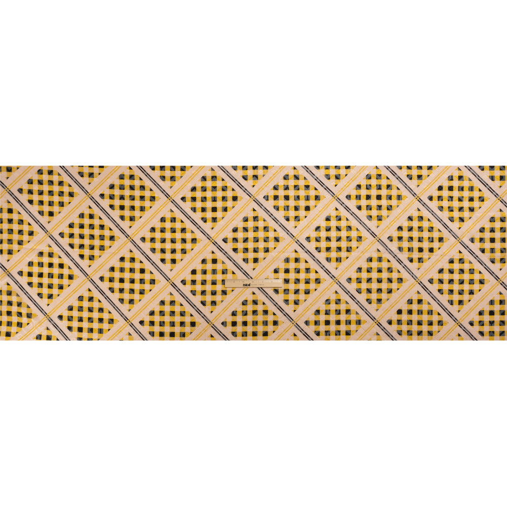 Geometric Burnout Polyester Woven Print - Goldenrod Yellow Gingham Plaid - Mood Exclusive Al Fresco Feast Drape