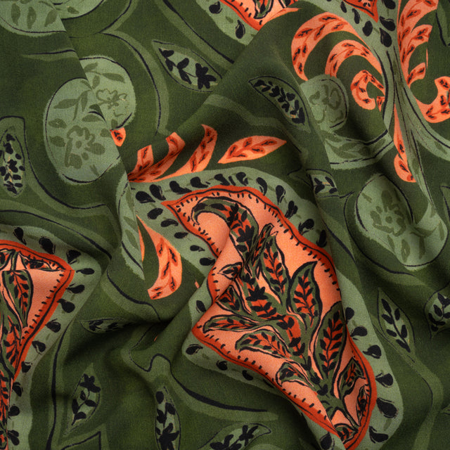 Mood Exclusive Green Bountiful Blooms Lightweight Polyester Crepe