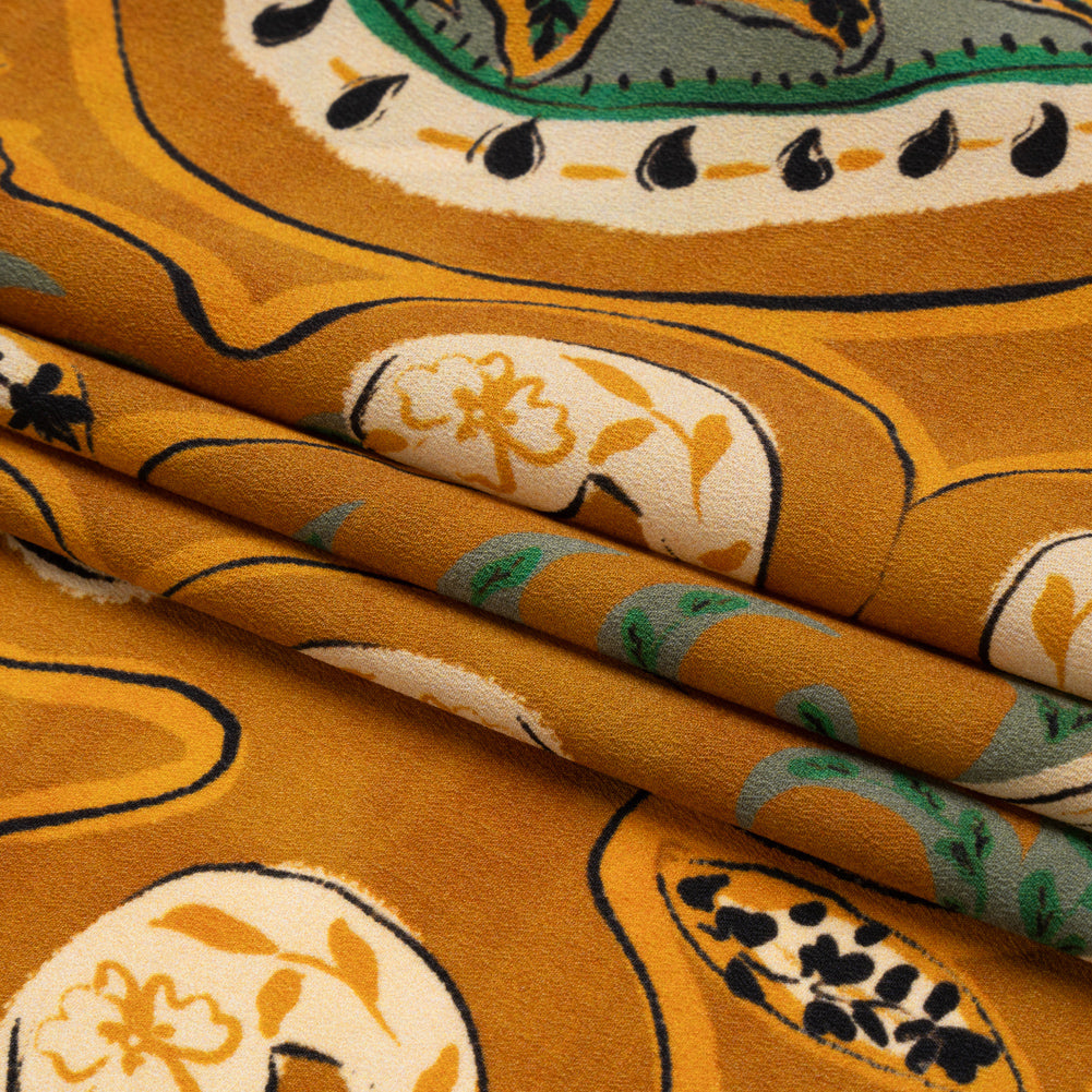 Mood Exclusive Tan Bountiful Blooms Lightweight Polyester Crepe Folded