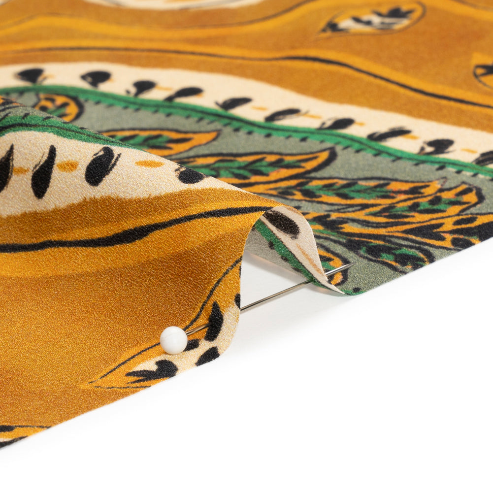 Mood Exclusive Tan Bountiful Blooms Lightweight Polyester Crepe Detail