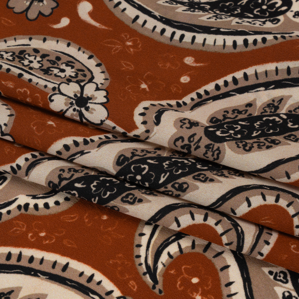 Mood Exclusive Brick Here's to Paisley Lightweight Recycled Polyester Crepe Folded