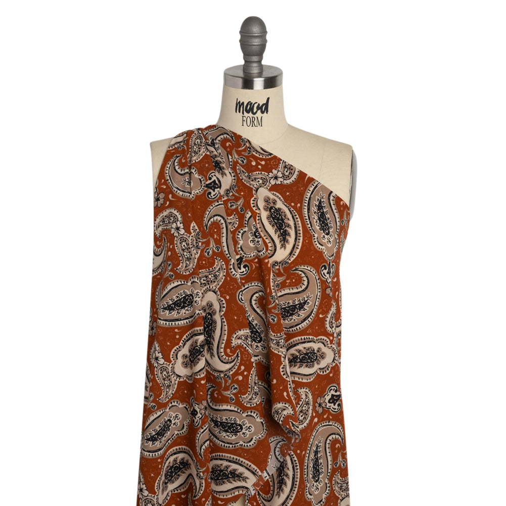 Mood Exclusive Brick Here's to Paisley Lightweight Recycled Polyester Crepe Drape