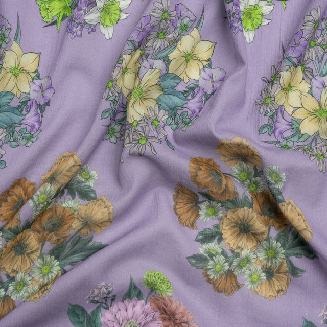 Crinkled Cotton Gauzy Woven Print - Light Purple Floral Bunches - Mood Exclusive Flower Shoppe