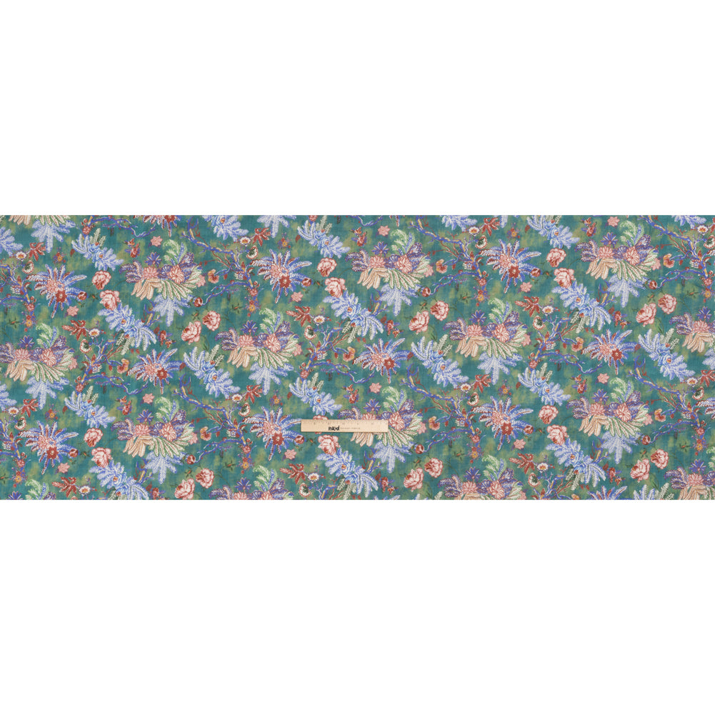 Crinkled Cotton Gauzy Woven Print - Forest Green, Red and Blue Floral - Mood Exclusive Derbyshire Stroll Full