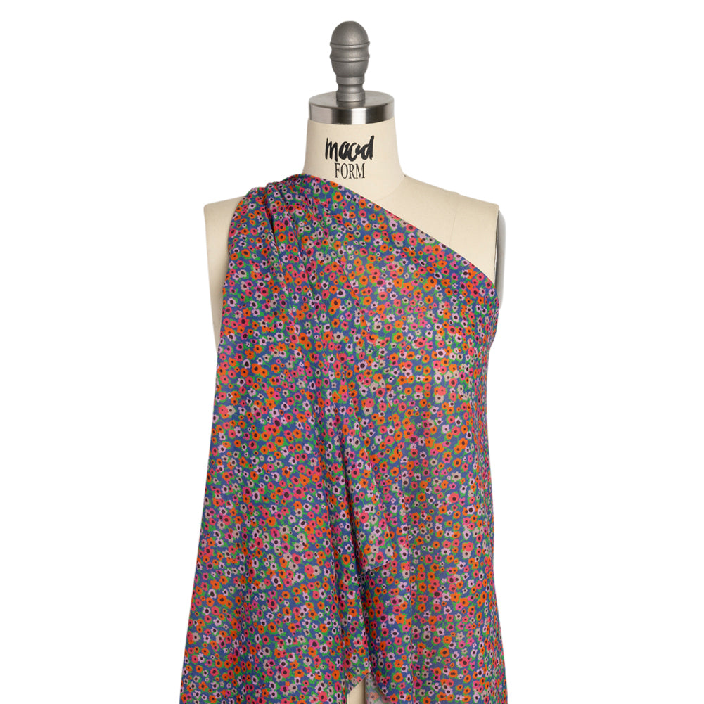 Crinkled Cotton Gauzy Woven Print - Hot Pink, Orange and Blue Floral - Mood Exclusive Bed of Begonias Drape