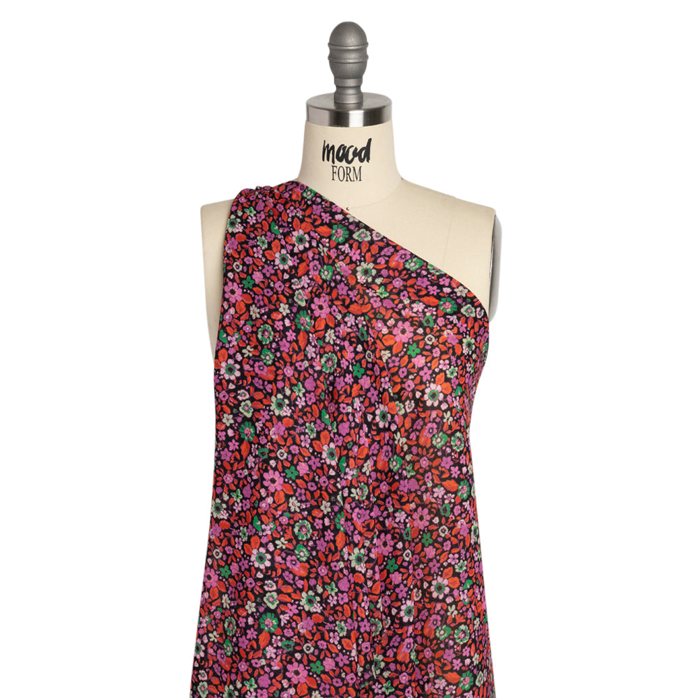 Crinkled Cotton Gauzy Woven Print - Red, Pink and Green Floral - Mood Exclusive The Perks of Being Drape