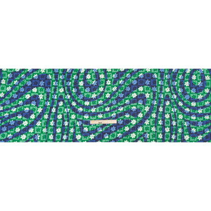 Crinkled Cotton Gauzy Woven Print - Green and Blue Flowers and Swirls on Checks - Mood Exclusive Gardener's Game Full