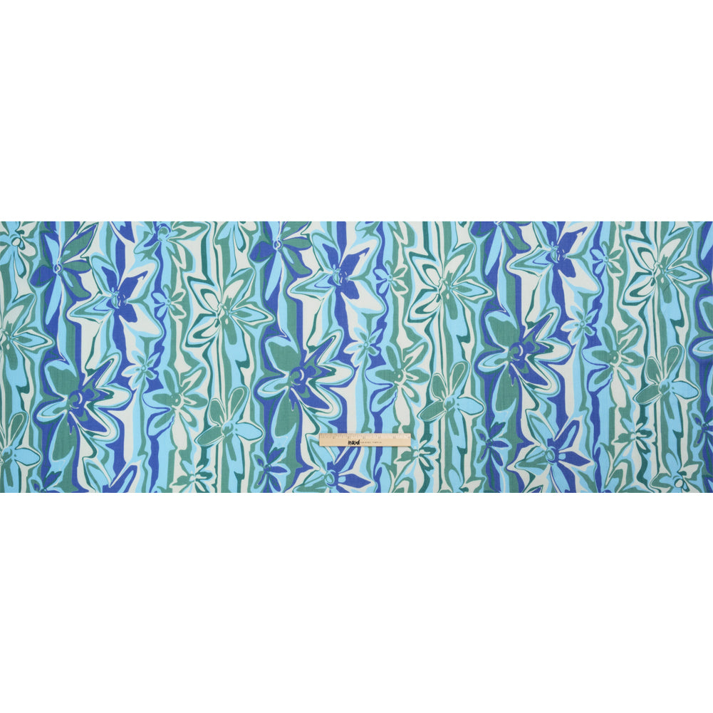 Crinkled Cotton Gauzy Woven Print - Blue and Green Floral Ripples - Mood Exclusive Float On Full