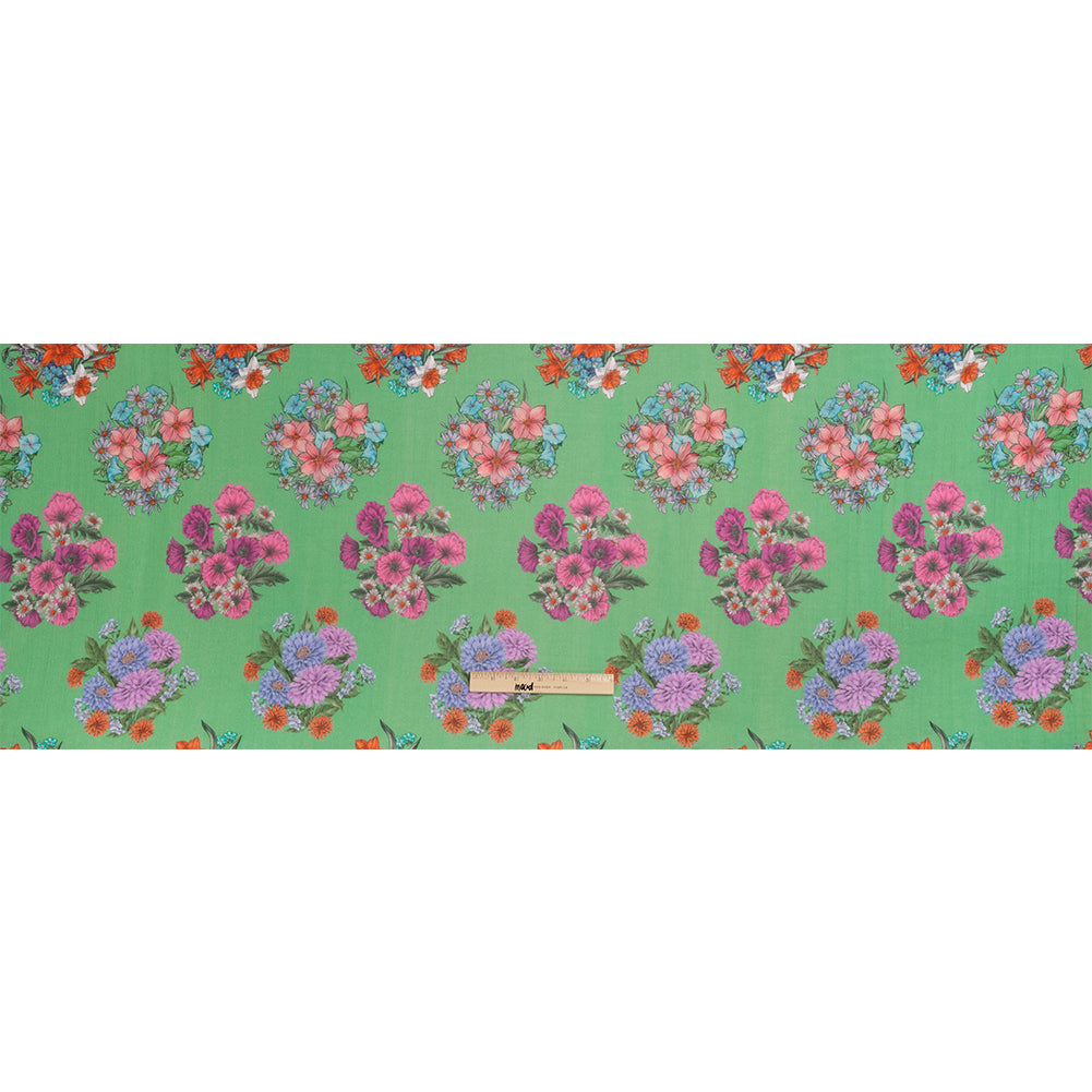 Crinkled Cotton Gauzy Woven Print - Green and Pink Floral Bunches - Mood Exclusive Flower Shoppe Full