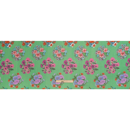 Crinkled Cotton Gauzy Woven Print - Green and Pink Floral Bunches - Mood Exclusive Flower Shoppe Full