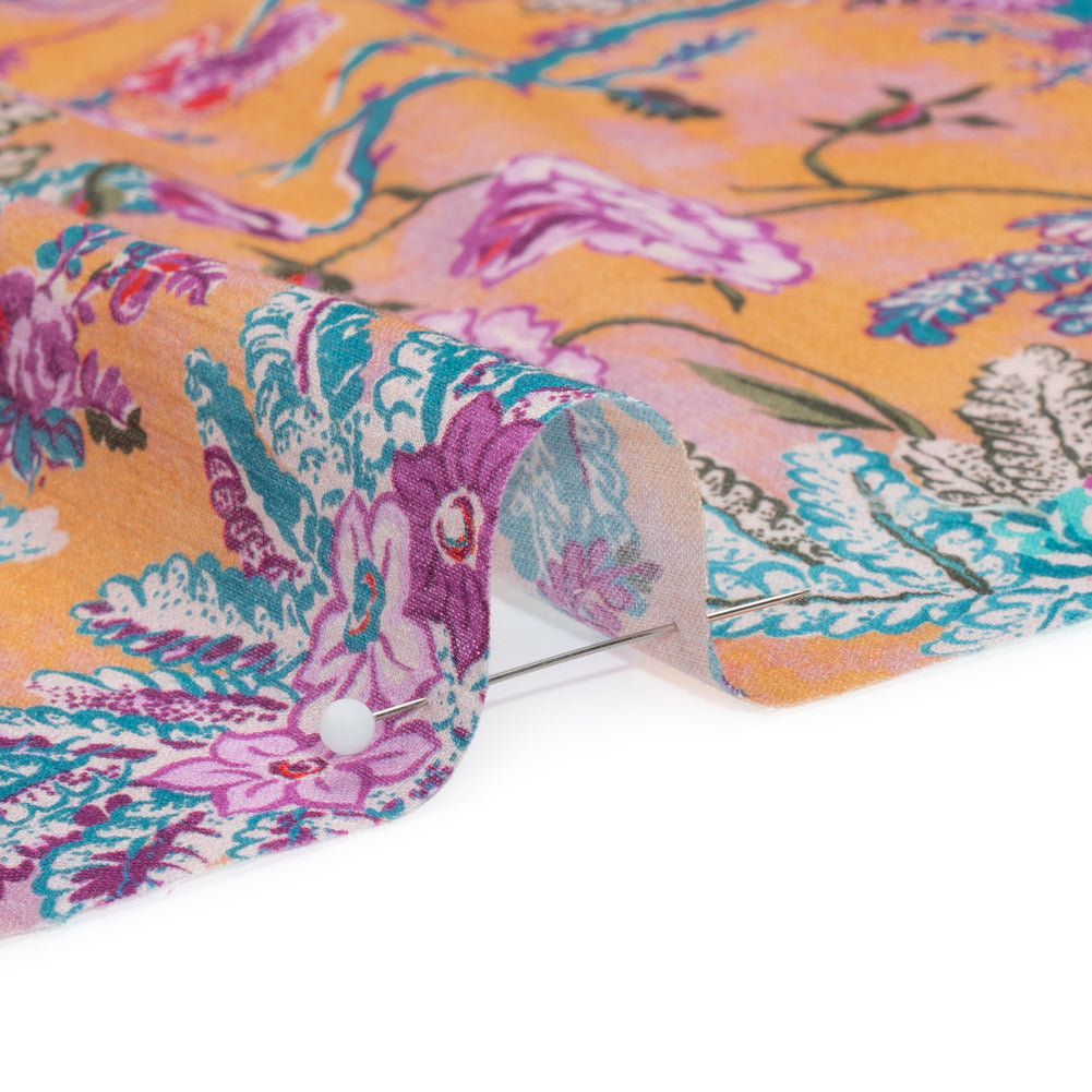 Crinkled Cotton Gauzy Woven Print - Creamsicle, Pink and Blue Floral - Mood Exclusive Derbyshire Stroll Detail