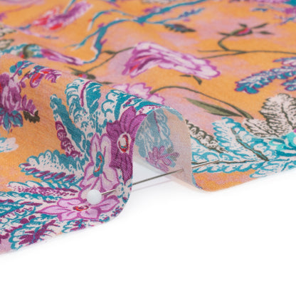 Crinkled Cotton Gauzy Woven Print - Creamsicle, Pink and Blue Floral - Mood Exclusive Derbyshire Stroll Detail