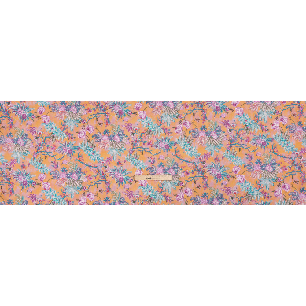 Crinkled Cotton Gauzy Woven Print - Creamsicle, Pink and Blue Floral - Mood Exclusive Derbyshire Stroll Full