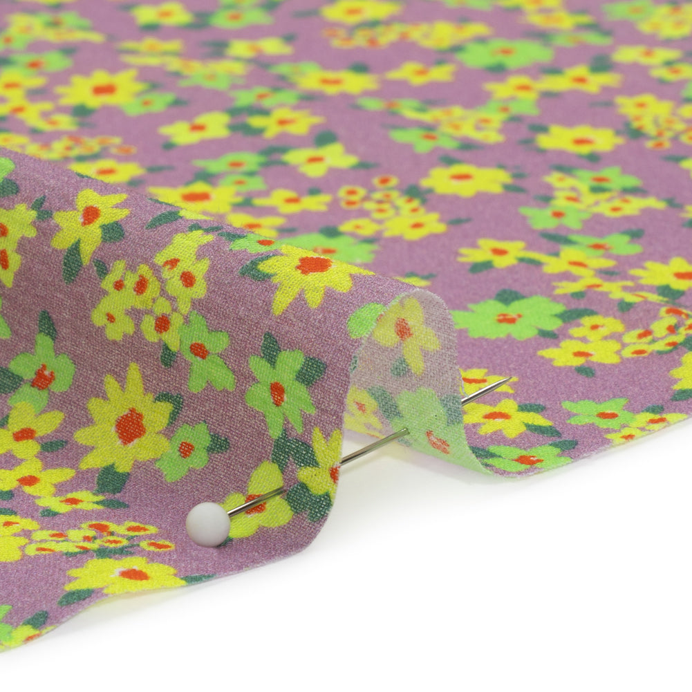 Crinkled Cotton Gauzy Woven Print - Yellow, Green and Lavender - Mood Exclusive Little Lillies Detail