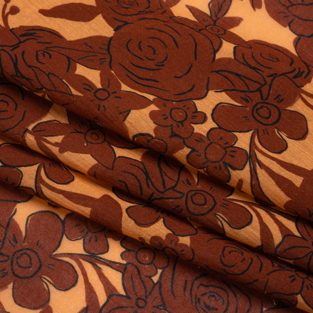Crinkled Cotton Gauzy Woven Print - Rust and Pale Orange Floral - Mood Exclusive Floral Farewell Folded