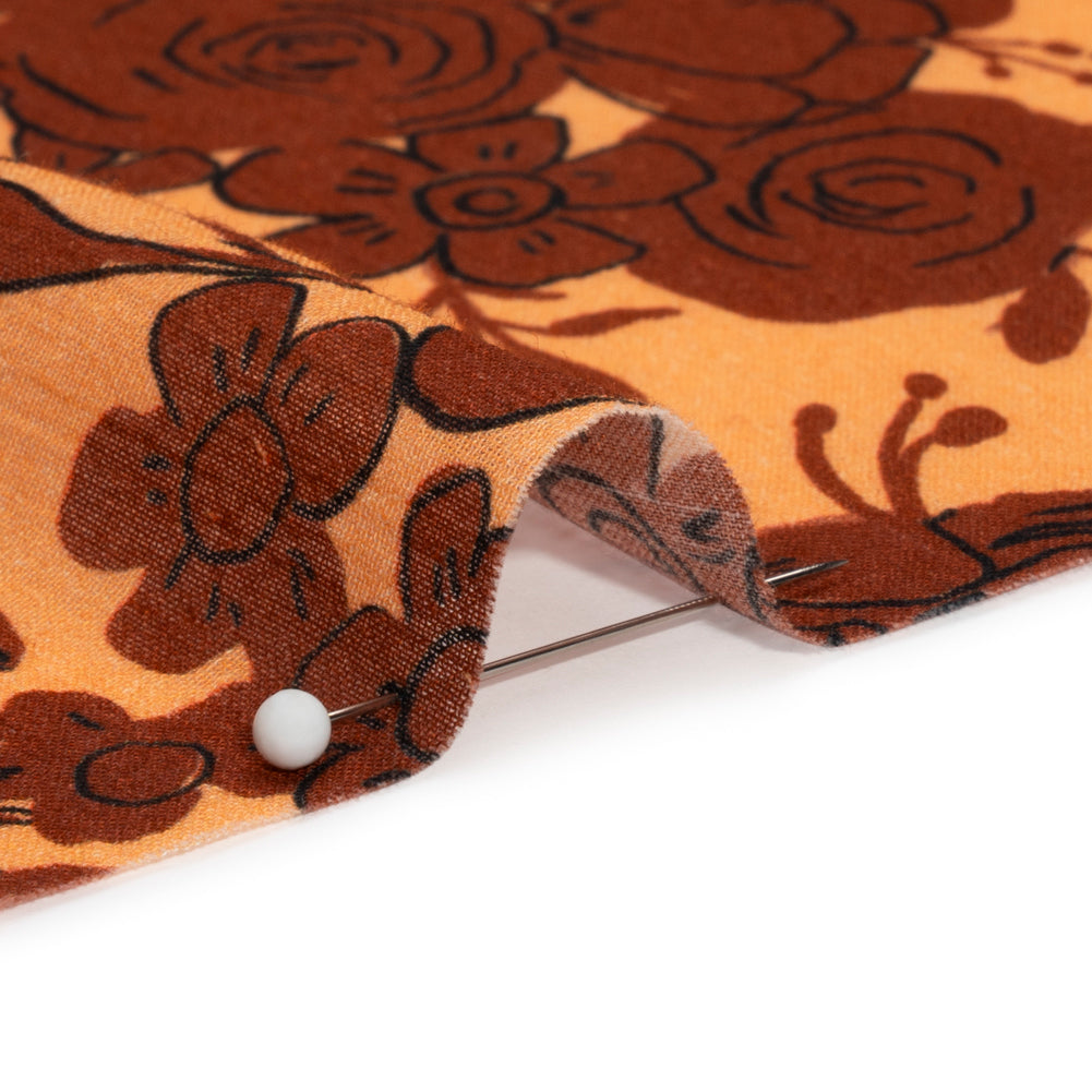 Crinkled Cotton Gauzy Woven Print - Rust and Pale Orange Floral - Mood Exclusive Floral Farewell Detail