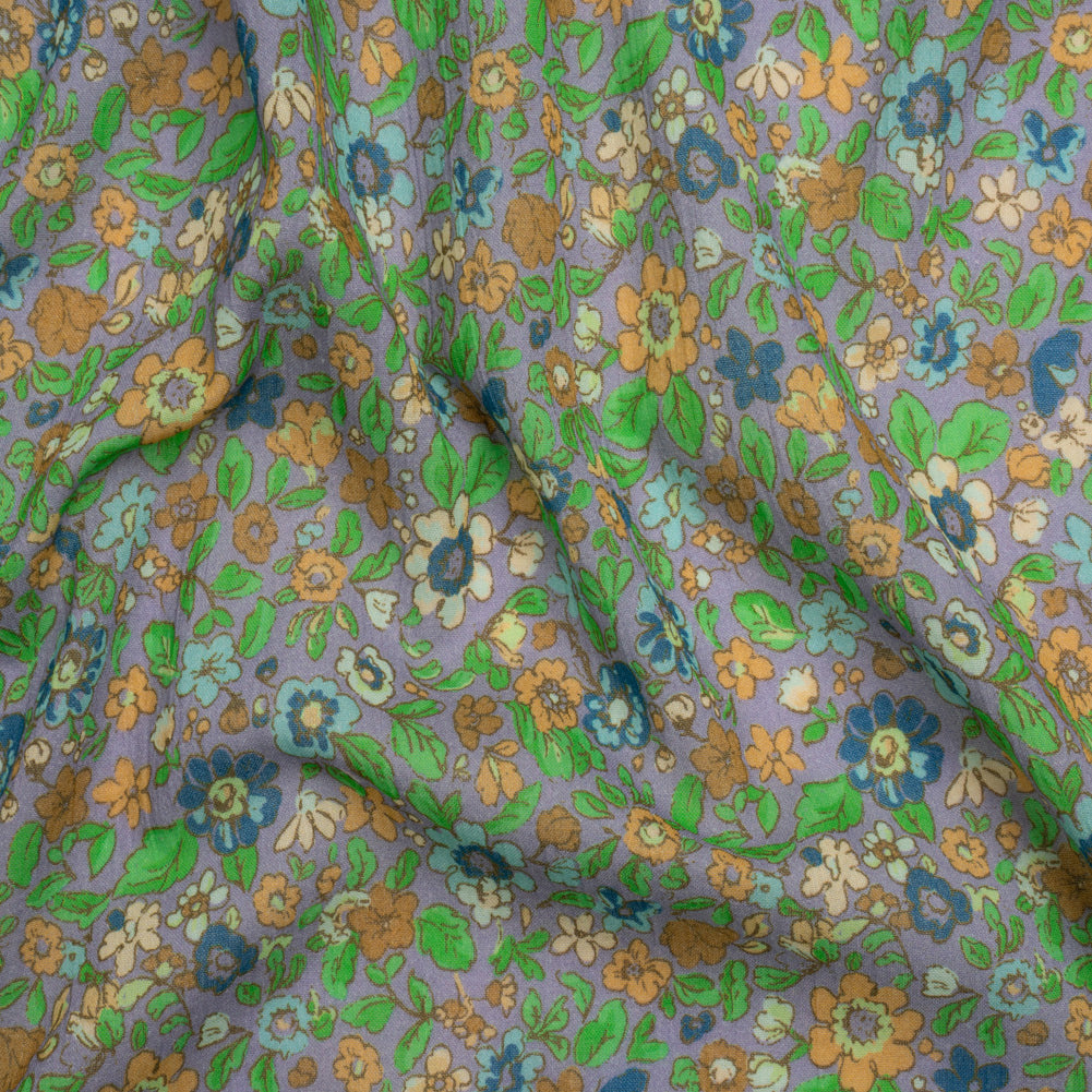 Crinkled Cotton Gauzy Woven Print - Green, Orange and Purple Floral - Mood Exclusive The Perks of Being