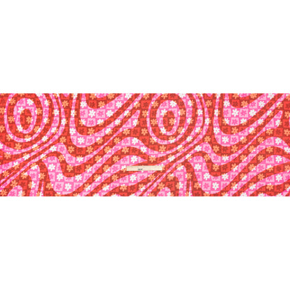 Crinkled Cotton Gauzy Woven Print - Red and Pink Flowers and Swirls on Checks - Mood Exclusive Gardener's Game Full