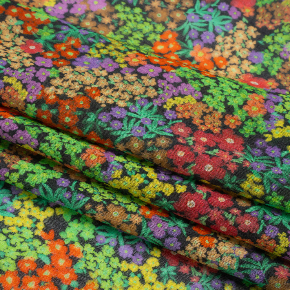 Crinkled Cotton Gauzy Woven Print - Green and Red Floral - Mood Exclusive The View Above Folded