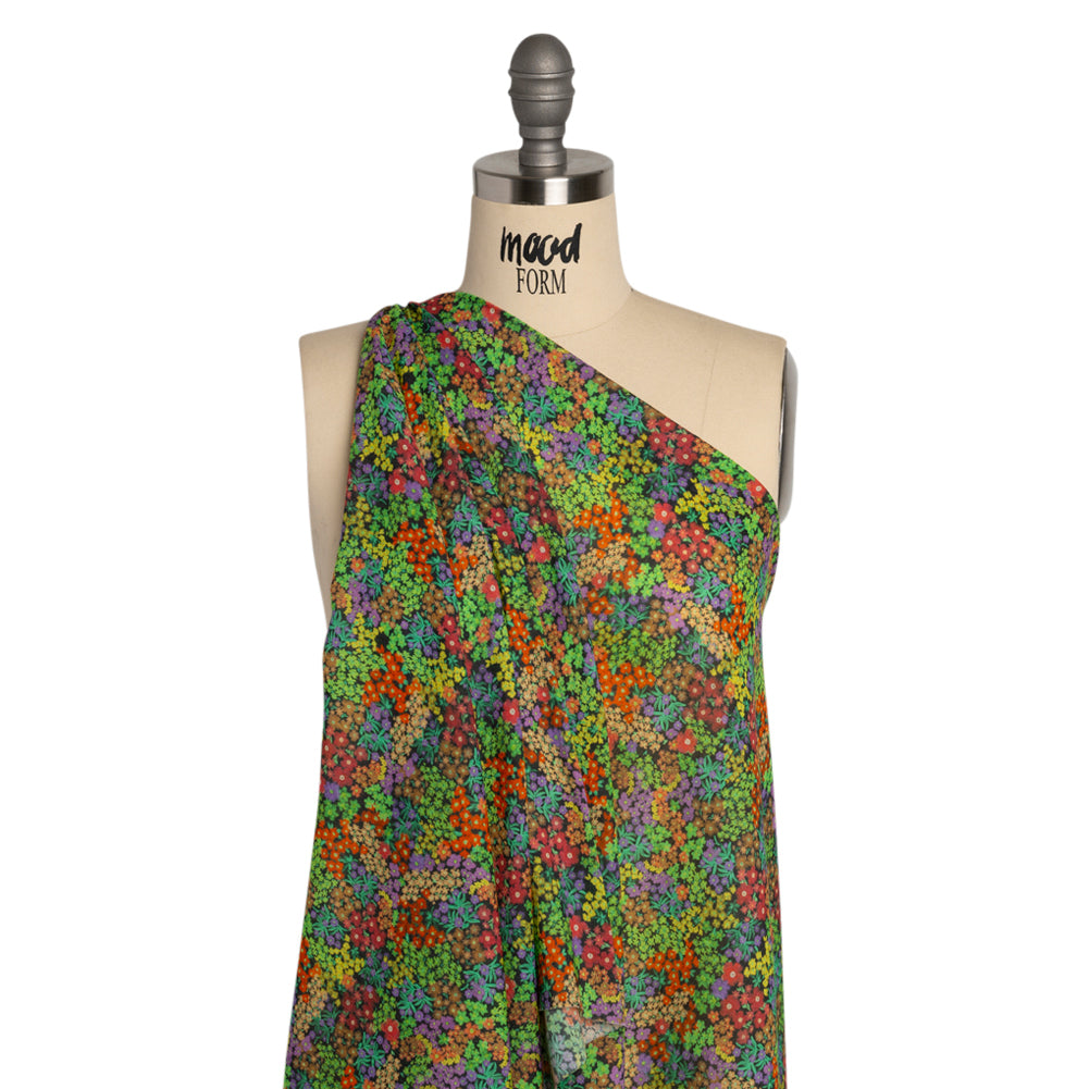 Crinkled Cotton Gauzy Woven Print - Green and Red Floral - Mood Exclusive The View Above Drape