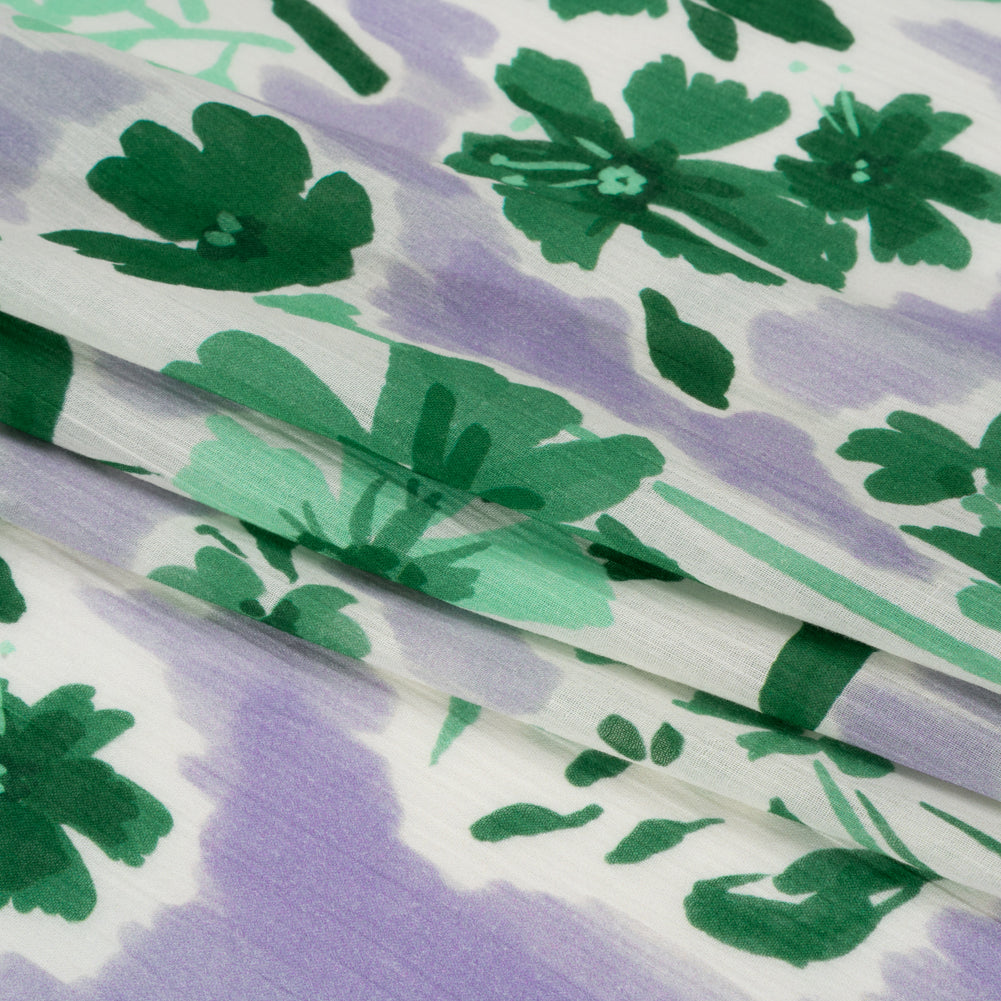 Crinkled Cotton Gauzy Woven Print - Lavender and Green Floral - Mood Exclusive Abundance Mindset Folded