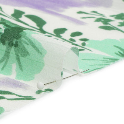 Crinkled Cotton Gauzy Woven Print - Lavender and Green Floral - Mood Exclusive Abundance Mindset Detail